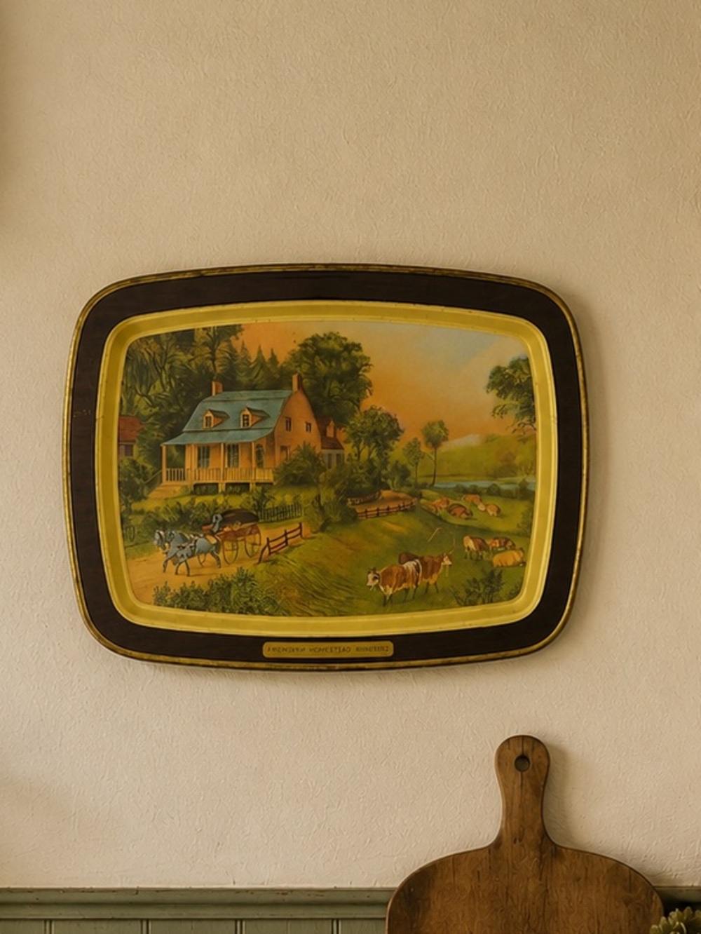 Vintage Currier & Ives American Homestead 1868 collection metal tray vintage tin
